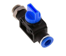 Vanne manuelle d'arrêt à 3/2 voies 8 mm - G1/4'' plastique/laiton Filetage côté ventilation
