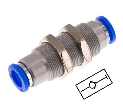 Push-In Fitting 12mm Auto Shut-Off Brass/PBT Bulkhead 0-10bar (0-145psi)