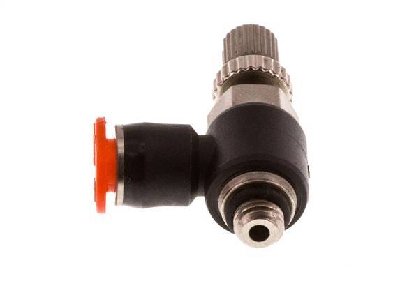 Coude d'entrée du silencieux Flow Control 4 mm - M5 laiton/PBT