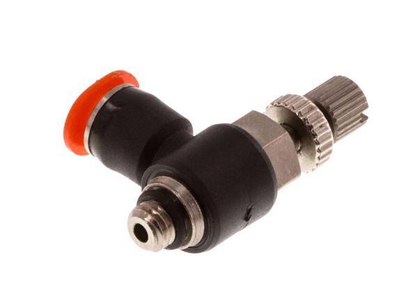 Coude d'entrée du silencieux Flow Control 4 mm - M5 laiton/PBT