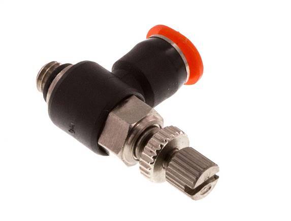 Coude d'entrée du silencieux Flow Control 4 mm - M5 laiton/PBT