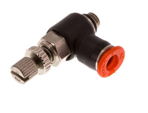 Coude d'entrée du silencieux Flow Control 4 mm - M5 laiton/PBT