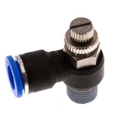 Coude de sortie du compteur du silencieux Flow Control 10 mm - R1/4'' Brass/PA 66