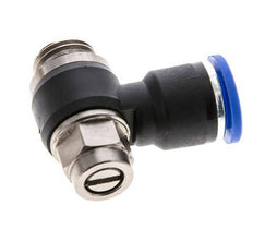 Coude de sortie du compteur du silencieux de contrôle du débit 10 mm - G1/4'' Laiton/PA 66 Vis à fente