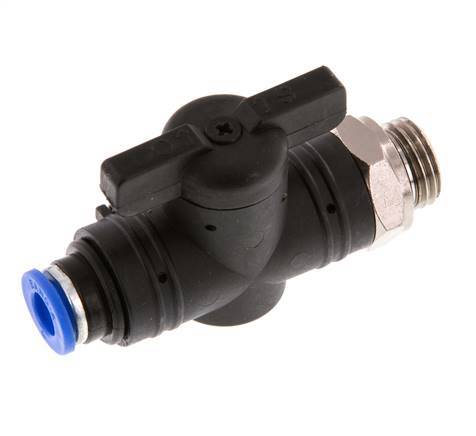 vanne à boule droite à 2 voies 6 mm - G1/4'' plastique/laiton