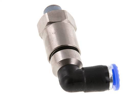 coude 6mm & R1/8'' Joint rapide pivotant Filets mâles Push-In Laiton nickele/PBT NBR Rotatif