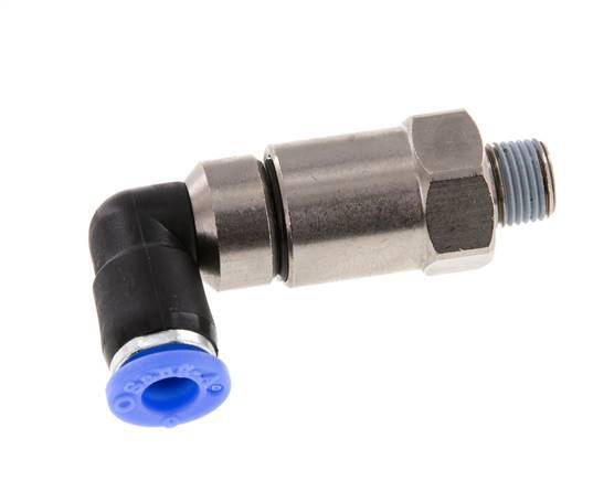 coude 6mm & R1/8'' Joint rapide pivotant Filets mâles Push-In Laiton nickele/PBT NBR Rotatif