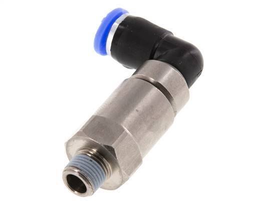 coude 6mm & R1/8'' Joint rapide pivotant Filets mâles Push-In Laiton nickele/PBT NBR Rotatif