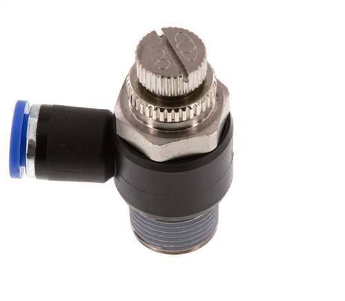 Coude de sortie de compteur du silencieux Flow Control 8 mm - R3/8'' laiton/PA 66