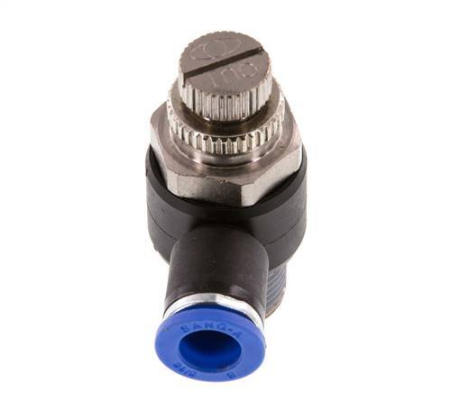 Coude de sortie de compteur du silencieux Flow Control 8 mm - R3/8'' laiton/PA 66