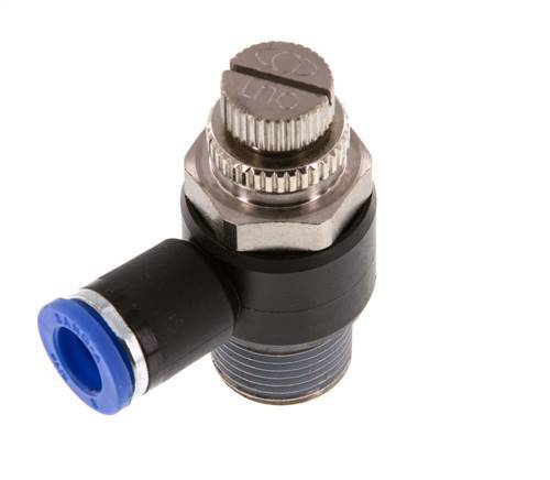 Coude de sortie de compteur du silencieux Flow Control 8 mm - R3/8'' laiton/PA 66