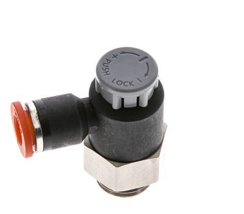 Vanne de régulation de débit Coude d'entrée 6 mm - G1/4'' Laiton/ Contre-écrou PA 66