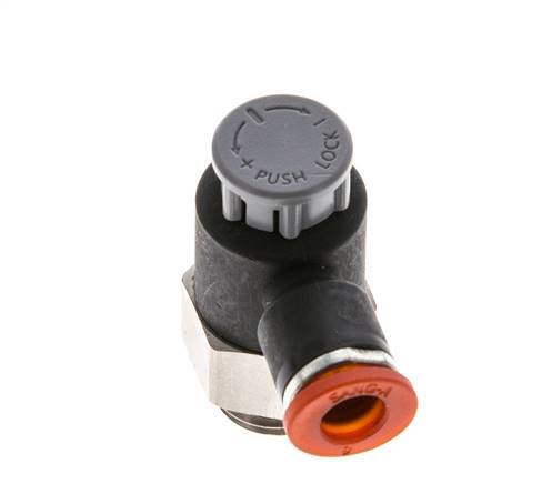 Vanne de régulation de débit Coude d'entrée 6 mm - G1/4'' Laiton/ Contre-écrou PA 66