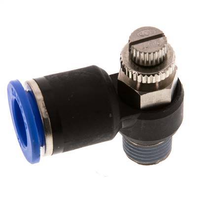 Coude de sortie de compteur du silencieux Flow Control 12 mm - R1/4'' Brass/PA 66