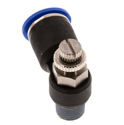 Coude de sortie de compteur du silencieux Flow Control 12 mm - R1/4'' Brass/PA 66