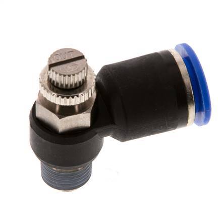 Coude de sortie de compteur du silencieux Flow Control 12 mm - R1/4'' Brass/PA 66