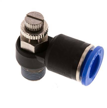Coude de sortie de compteur du silencieux Flow Control 12 mm - R1/4'' Brass/PA 66