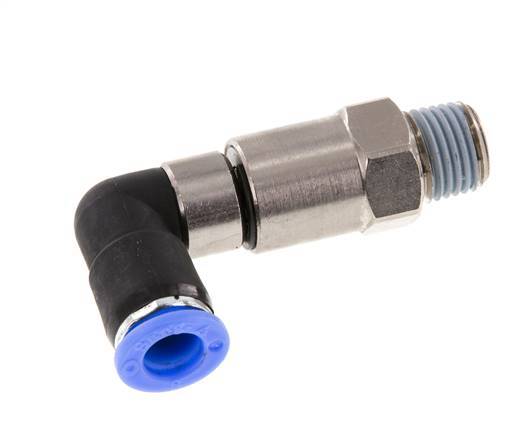 coude 8mm & R1/4'' Joint rapide pivotant Filets mâles Push-In Laiton nickele/PBT NBR Rotatif