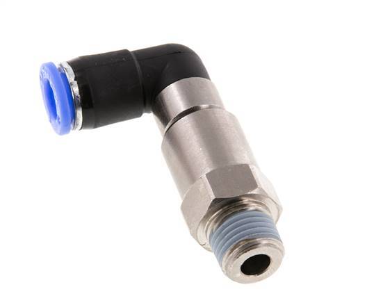 coude 8mm & R1/4'' Joint rapide pivotant Filets mâles Push-In Laiton nickele/PBT NBR Rotatif