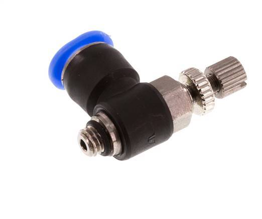 Coude de sortie de compteur du silencieux Flow Control 6 mm - M5 laiton/PBT