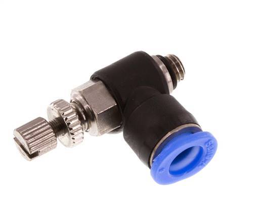 Coude de sortie de compteur du silencieux Flow Control 6 mm - M5 laiton/PBT