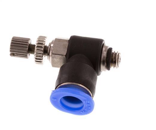 Coude de sortie de compteur du silencieux Flow Control 6 mm - M5 laiton/PBT