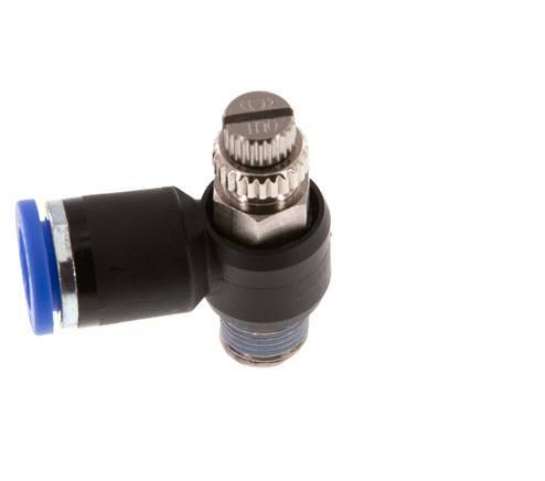 Coude de sortie de compteur du silencieux Flow Control 8 mm - R1/8'' laiton/PA 66