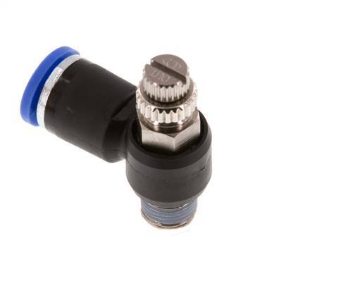 Coude de sortie de compteur du silencieux Flow Control 8 mm - R1/8'' laiton/PA 66