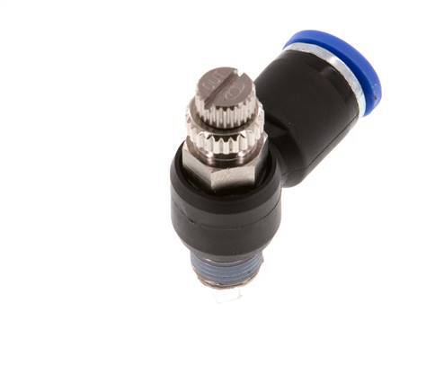 Coude de sortie de compteur du silencieux Flow Control 8 mm - R1/8'' laiton/PA 66