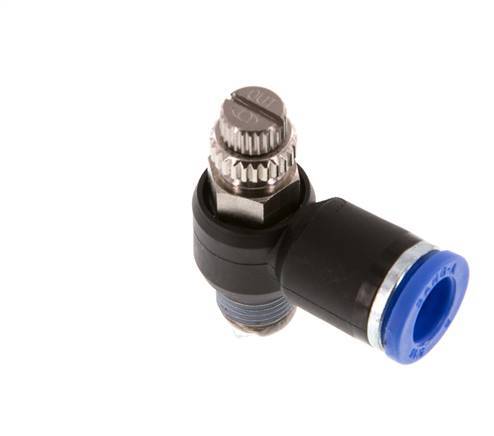 Coude de sortie de compteur du silencieux Flow Control 8 mm - R1/8'' laiton/PA 66