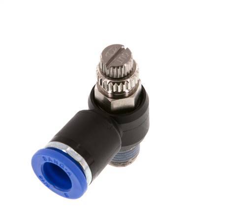 Coude de sortie de compteur du silencieux Flow Control 8 mm - R1/8'' laiton/PA 66