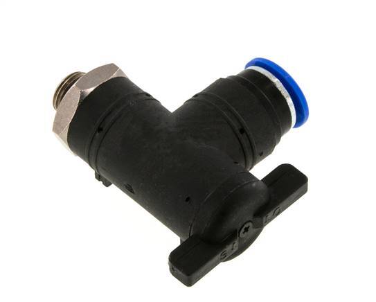 vanne à bille coudée à 2 voies 12 mm - G1/4'' plastique/laiton