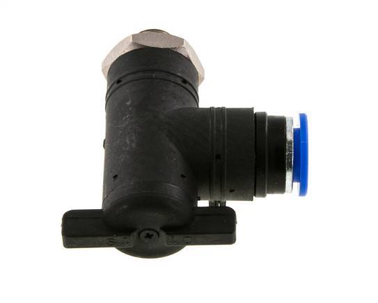 vanne à bille coudée à 2 voies 12 mm - G1/4'' plastique/laiton