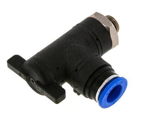 vanne à bille coudée à 2 voies 12 mm - G1/4'' plastique/laiton