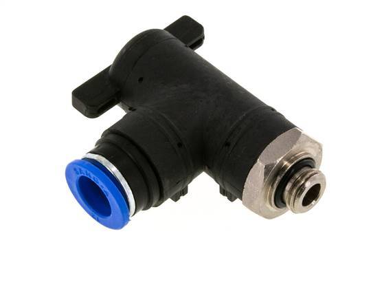 vanne à bille coudée à 2 voies 12 mm - G1/4'' plastique/laiton