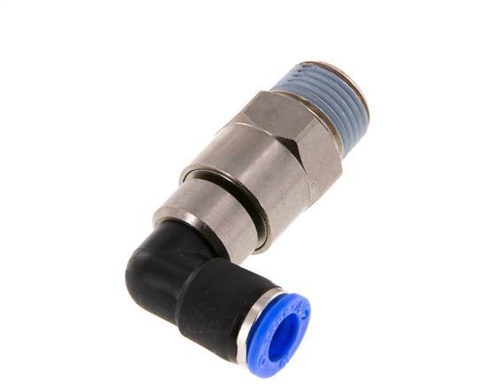 coude 10mm & R1/2'' Joint rapide pivotant Filets mâles Push-In Laiton nickele/PBT NBR Rotatif