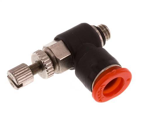 Flow Control Silencer Meter-In Elbow 6 mm - M5 Brass/PBT