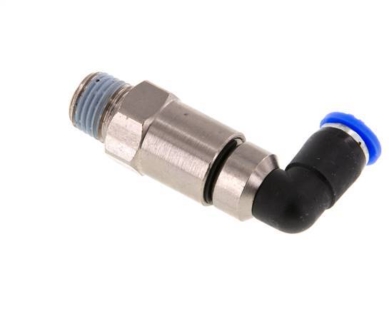 coude 6mm & R1/4'' Joint rapide pivotant Filets mâles Push-In Laiton nickele/PBT NBR Rotatif