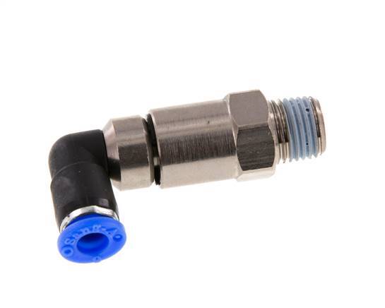coude 6mm & R1/4'' Joint rapide pivotant Filets mâles Push-In Laiton nickele/PBT NBR Rotatif