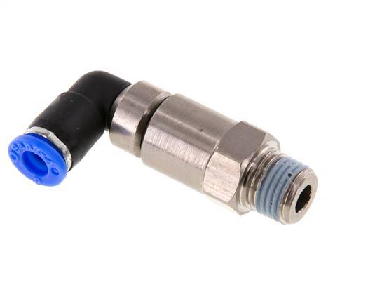 coude 6mm & R1/4'' Joint rapide pivotant Filets mâles Push-In Laiton nickele/PBT NBR Rotatif