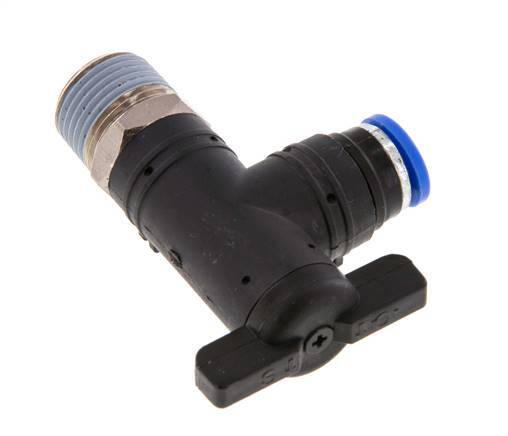 robinet à bille coudé à 2 voies 8 mm - R3/8'' Plastique/laiton