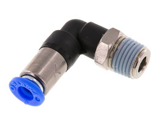 Push-In Fitting 6mm & R1/4'' Male Auto Shut-Off Elbow Brass/PBT 0-10bar (0-145psi) [2 Pieces]