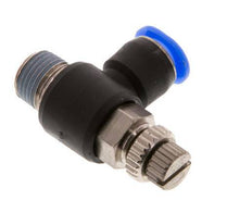 Coude de sortie de compteur du silencieux Flow Control 6 mm - R1/8'' laiton/PBT