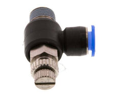 Coude de sortie de compteur du silencieux Flow Control 6 mm - R1/8'' laiton/PBT