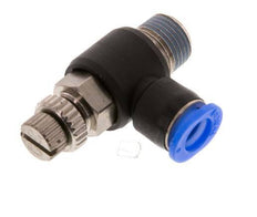 Coude de sortie de compteur du silencieux Flow Control 6 mm - R1/8'' laiton/PBT