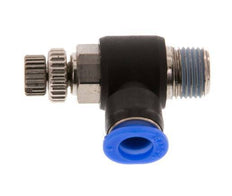 Coude de sortie de compteur du silencieux Flow Control 6 mm - R1/8'' laiton/PBT