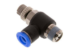 Coude de sortie de compteur du silencieux Flow Control 6 mm - R1/8'' laiton/PBT