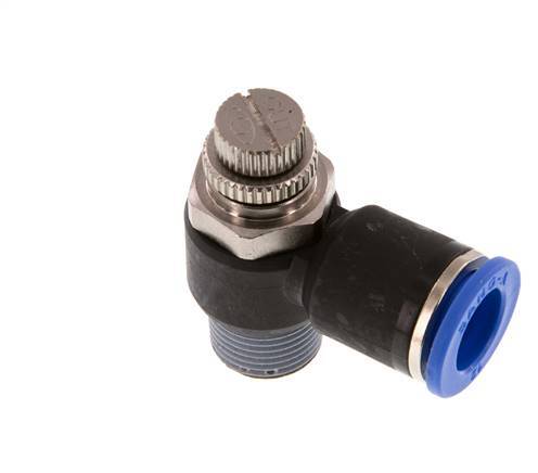 Coude de sortie de compteur du silencieux Flow Control 12 mm - R3/8'' laiton/PA 66