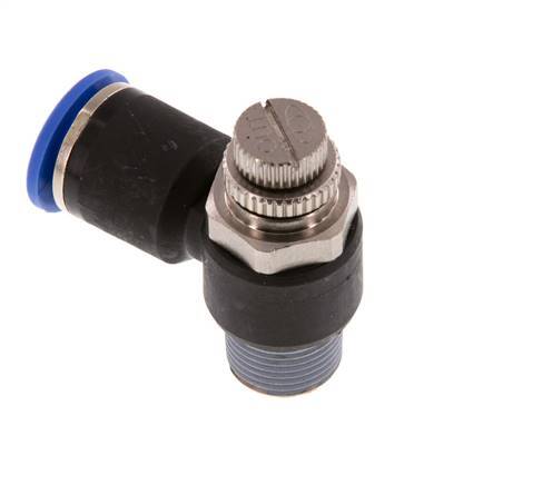 Coude de sortie de compteur du silencieux Flow Control 12 mm - R3/8'' laiton/PA 66