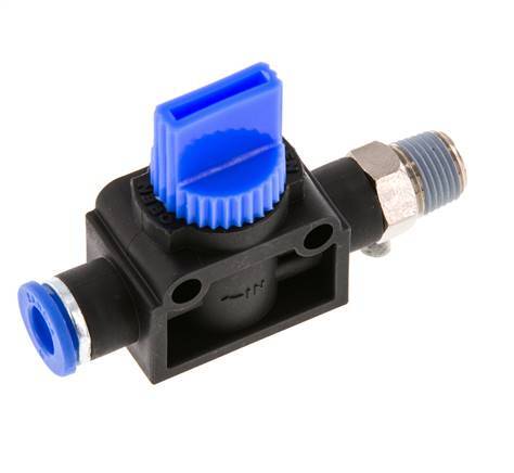 vanne manuelle d'arrêt à 3/2 voies 6 mm - R1/8'' plastique/laiton Ventilation côté tube